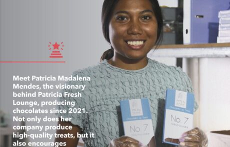 Patricia Mendes, founder of Patty’s Series chocolate brand, proudly displays a box of chocolates from her brand.